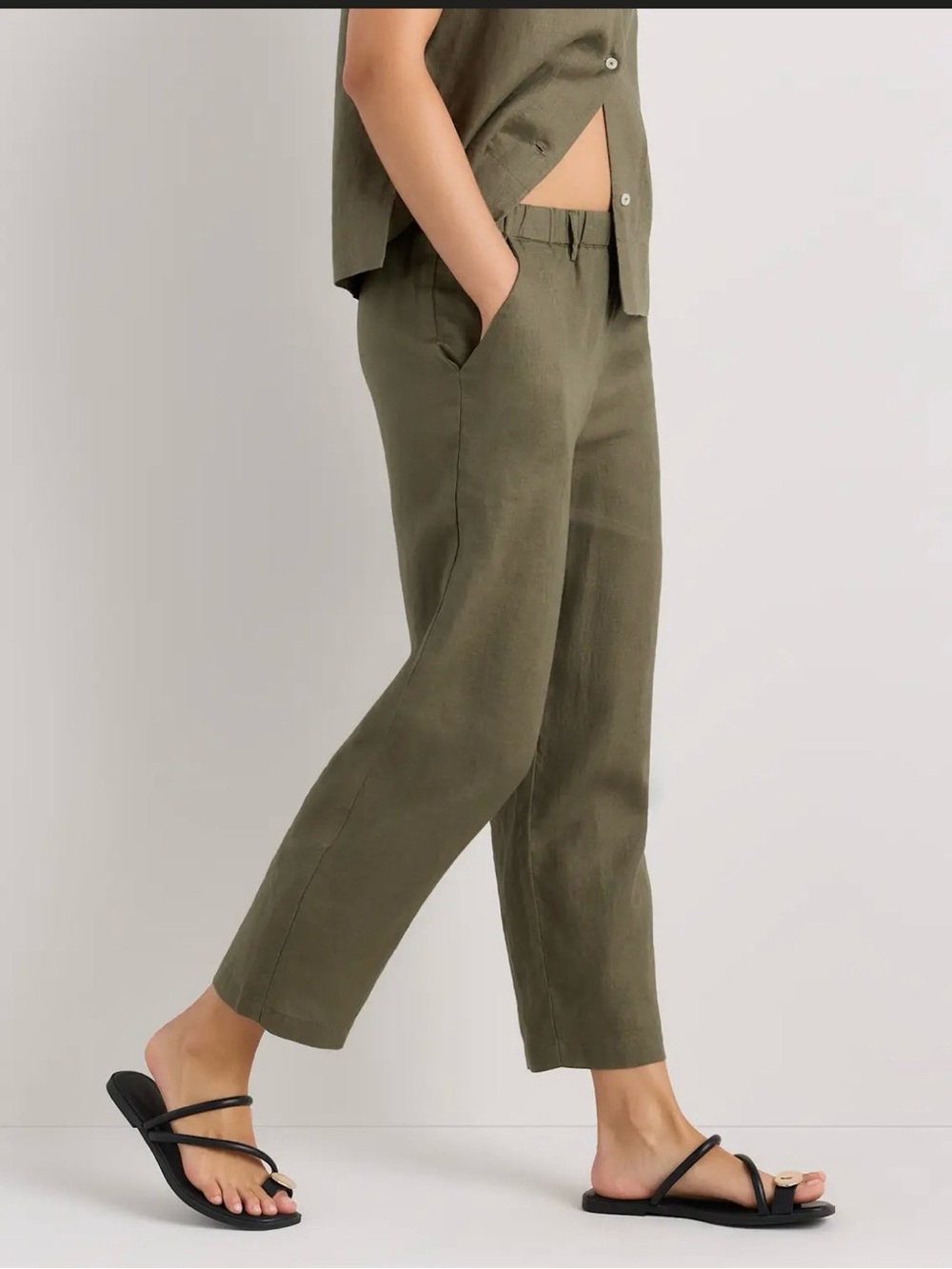 Quince 100% European Linen Pants - M - Olive - Picture 2 of 7